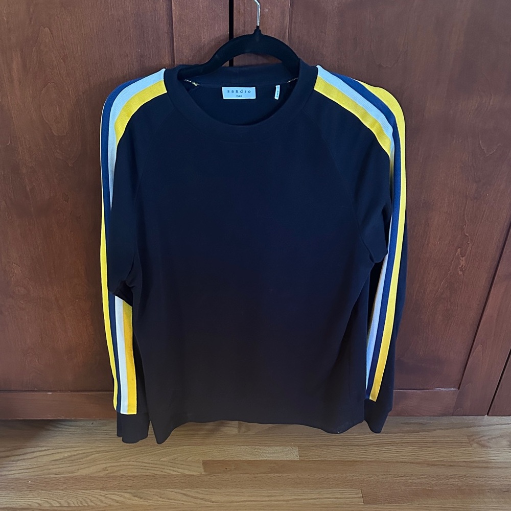 Sandro dark blue Long Sleeve Shirt with Yellow and White Stripes